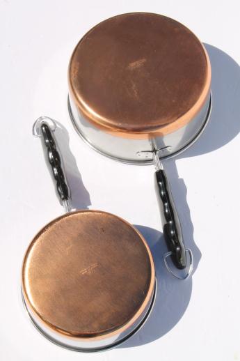 photo of 70s vintage copper bottom stainless steel pots & pans set, BY - Korea #3