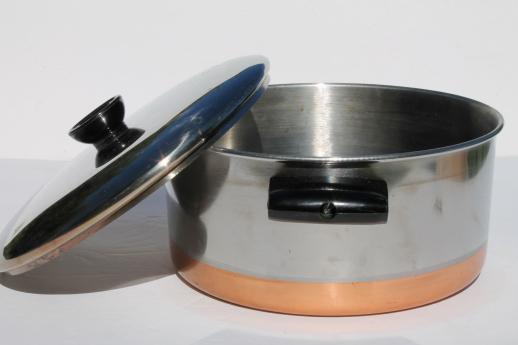 photo of 70s vintage copper bottom stainless steel pots & pans set, BY - Korea #7