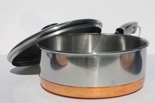 photo of 70s vintage copper bottom stainless steel pots & pans set, BY - Korea #10