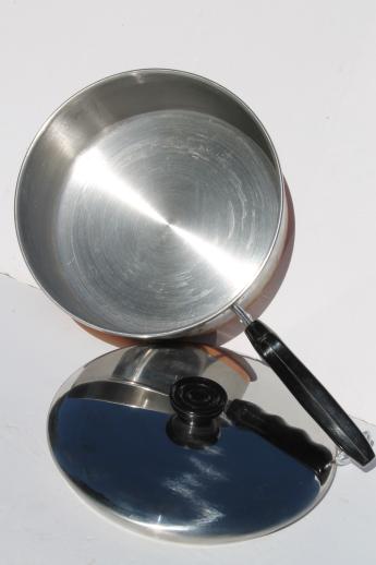 photo of 70s vintage copper bottom stainless steel pots & pans set, BY - Korea #11