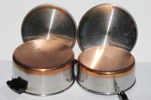 photo of 70s vintage copper bottom stainless steel pots & pans set, BY - Korea #12