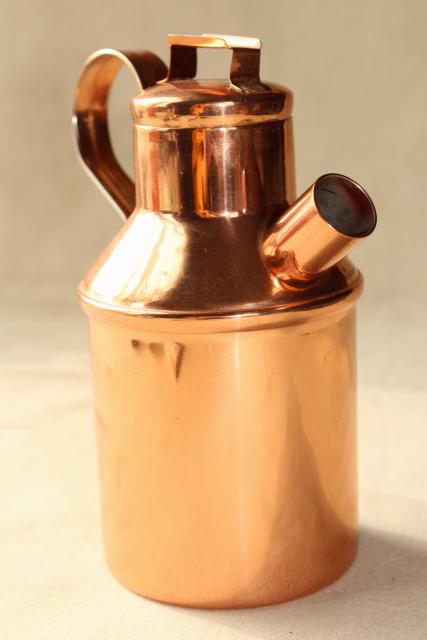 photo of 70s vintage copper milk jug, carafe or oil bottle, small can w/ spout #1