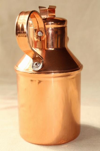 photo of 70s vintage copper milk jug, carafe or oil bottle, small can w/ spout #3