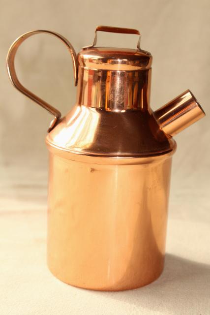 photo of 70s vintage copper milk jug, carafe or oil bottle, small can w/ spout #4