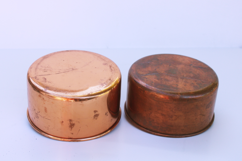 photo of 70s vintage copper saucepans w/ brass handles, french country style copper pans  #5