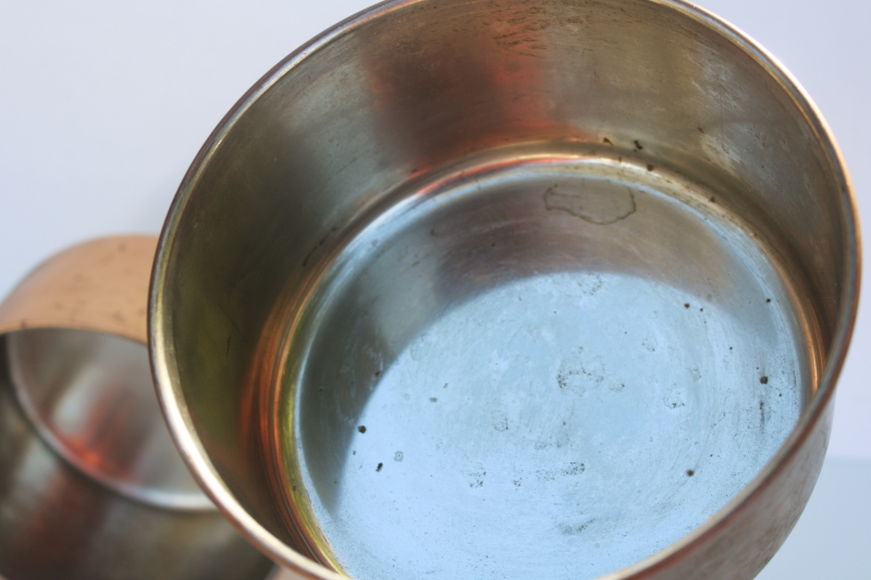 photo of 70s vintage copper saucepans w/ brass handles, french country style copper pans  #10