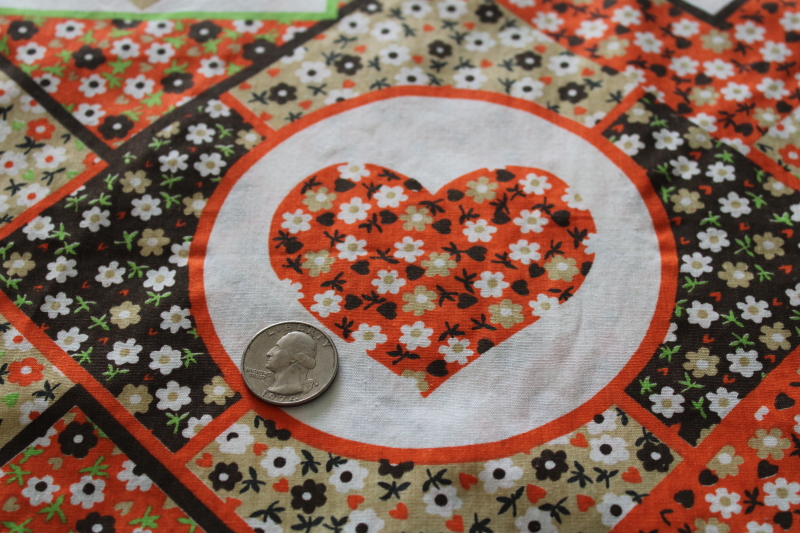 photo of 70s vintage cotton fabric, calico girls country patchwork print orange brown lime green #3