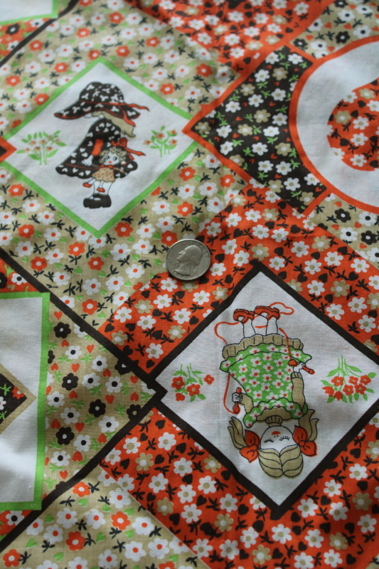 photo of 70s vintage cotton fabric, calico girls country patchwork print orange brown lime green #4