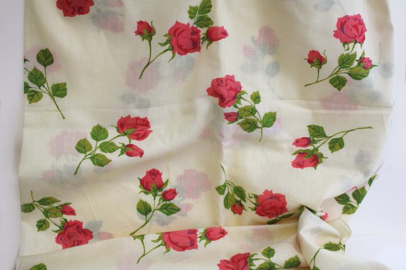 photo of 70s vintage cotton poly blend fabric, girly pink roses floral bohemian flowers #1