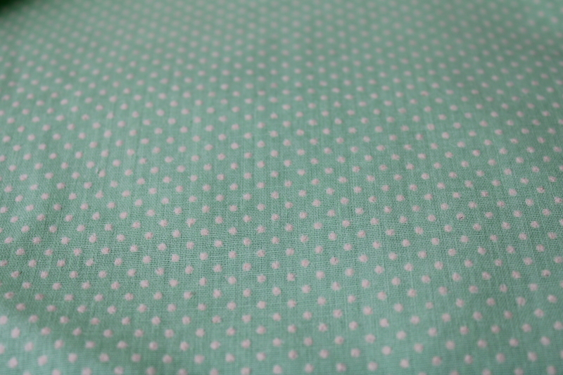 photo of 70s vintage cotton / poly dotted swiss fabric, flocked dots on mint green #1