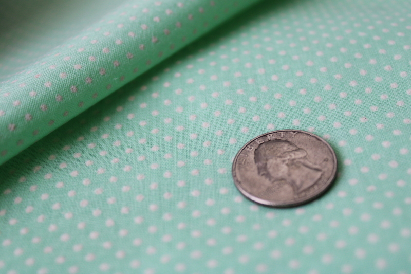 photo of 70s vintage cotton / poly dotted swiss fabric, flocked dots on mint green #2