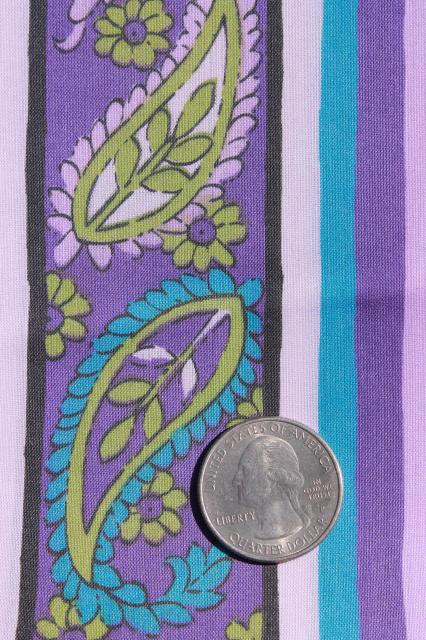 photo of 70s vintage cotton / poly shirting fabric w/ lavender purple paisley stripe #2