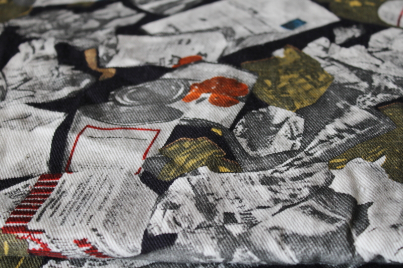 photo of 70s vintage cotton twill fabric, mod garbage print food packaging consumer waste #2