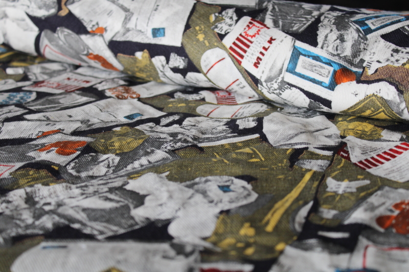 photo of 70s vintage cotton twill fabric, mod garbage print food packaging consumer waste #6