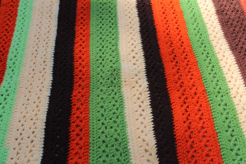 photo of 70s vintage crochet afghan, earth tone colors fall harvest brown, russet orange, avocado lime green #5