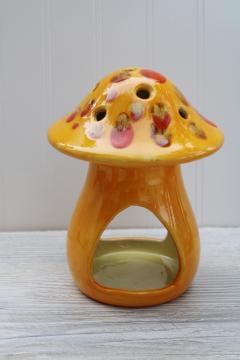 catalog photo of 70s vintage drip glaze ceramic magic mushroom fairy light candle holder lamp