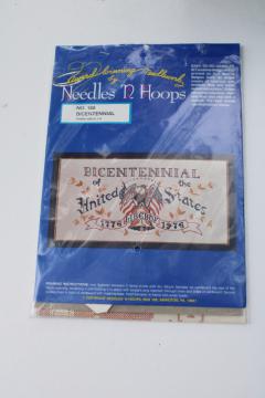 catalog photo of 70s vintage embroidery kit Bicentennial American Eagle stamped linen w/ floss