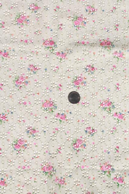 photo of 70s vintage eyelet lace polyester fabric w/ girly floral, retro boho hippie style #4