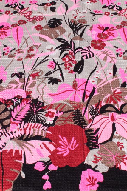 photo of 70s vintage fabric, Hawaiian print tropical flowers border cotton plisse pucker texture cotton #2