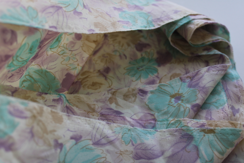 photo of 70s vintage fabric, aqua lavender watercolor floral print matte finish poly silk #2