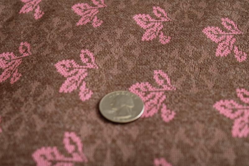 photo of 70s vintage fabric, cotton / poly jersey knit pink & brown medium heavy pants suit material #2