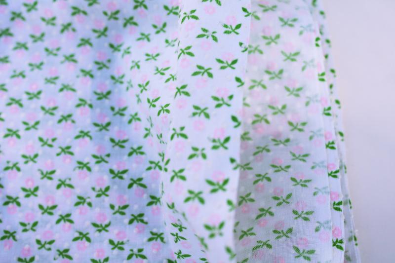 photo of 70s vintage fabric, girly pink flower print flocked dotted swiss crinkle cotton #4