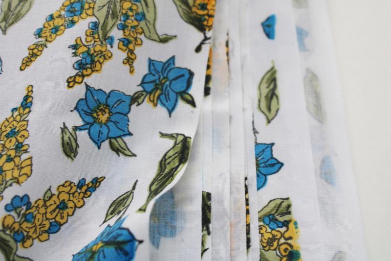 photo of 70s vintage fabric, hippie girl gold & aqua wildflowers print cotton poly blend #3