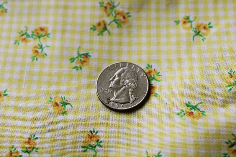 photo of 70s vintage fabric hippie prairie girl print calico sprig floral on yellow gingham checks  #2