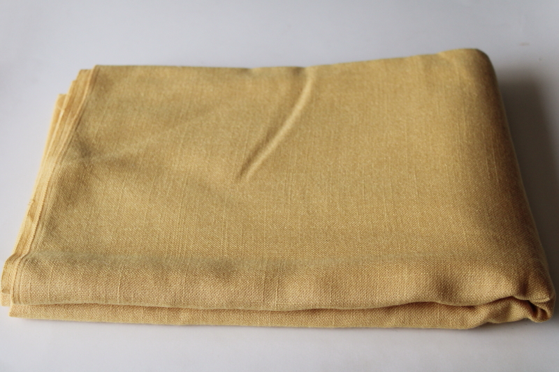 photo of 70s vintage fabric, mustard gold poly linen weave fabric for clothes or decor sewing #1