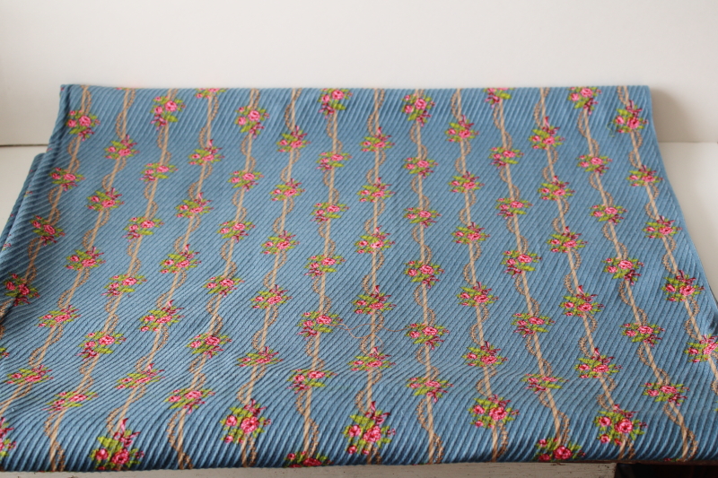 photo of 70s vintage fabric, retro girly floral stripe print Cranston Crantex soft thick textured cotton  #1