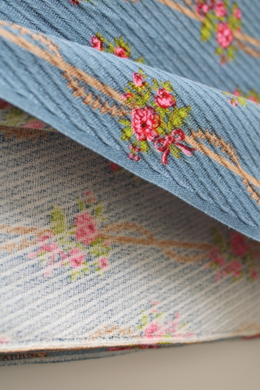 photo of 70s vintage fabric, retro girly floral stripe print Cranston Crantex soft thick textured cotton  #3