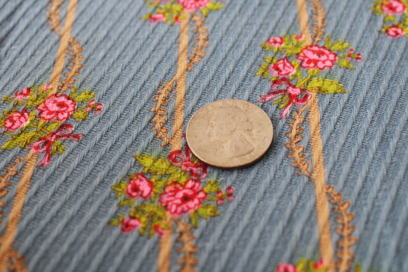 photo of 70s vintage fabric, retro girly floral stripe print Cranston Crantex soft thick textured cotton  #4