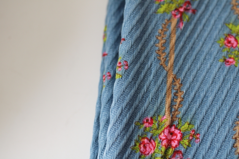 photo of 70s vintage fabric, retro girly floral stripe print Cranston Crantex soft thick textured cotton  #5