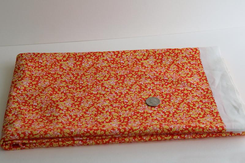 photo of 70s vintage fabric, retro poly knit w/ tiny floral print tangerine orange & lemon yellow #2