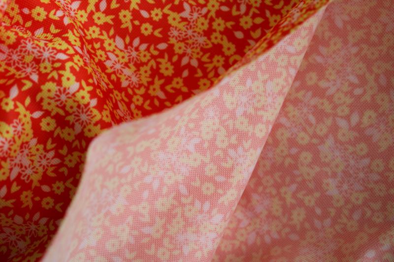 photo of 70s vintage fabric, retro poly knit w/ tiny floral print tangerine orange & lemon yellow #3