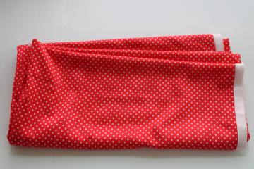 catalog photo of 70s vintage fabric, retro poly tricot knit red w/ white dots, pin dot print