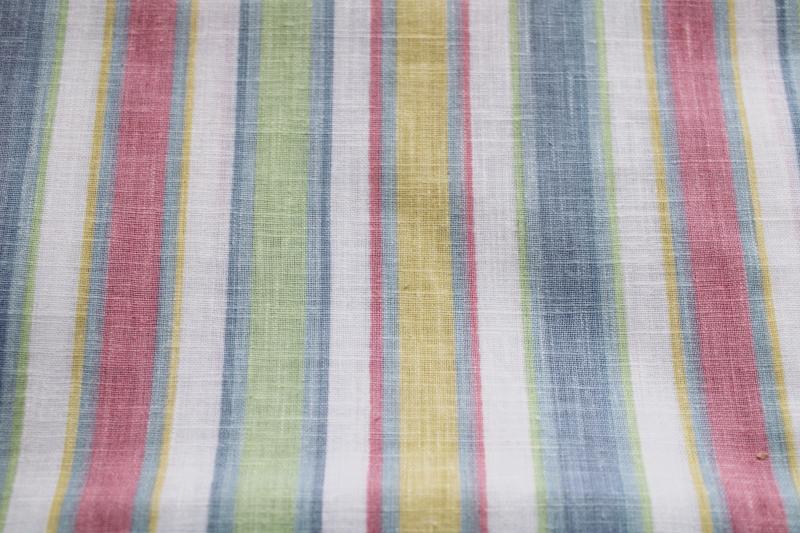 photo of 70s vintage fabric, wide candy stripe muted pastel colors, Wamsutta woven cotton #1