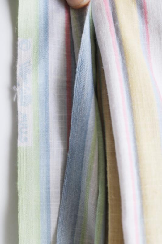 photo of 70s vintage fabric, wide candy stripe muted pastel colors, Wamsutta woven cotton #3