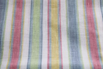 photo of 70s vintage fabric, wide candy stripe muted pastel colors, Wamsutta woven cotton