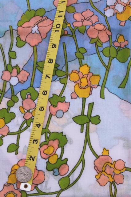 photo of 70s vintage floral fabric, water garden print, light airy cotton for summer sewing #3