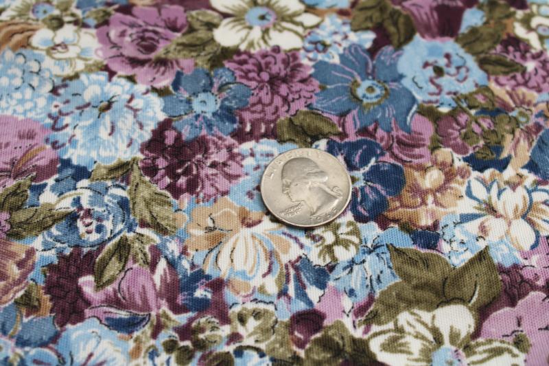 photo of 70s vintage floral print poly tricot, slinky knit fabric w/ flowers purple & blue #3