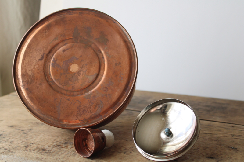 photo of 70s vintage french country cottage style copper tea kettle w/ blue & white china handle  #2