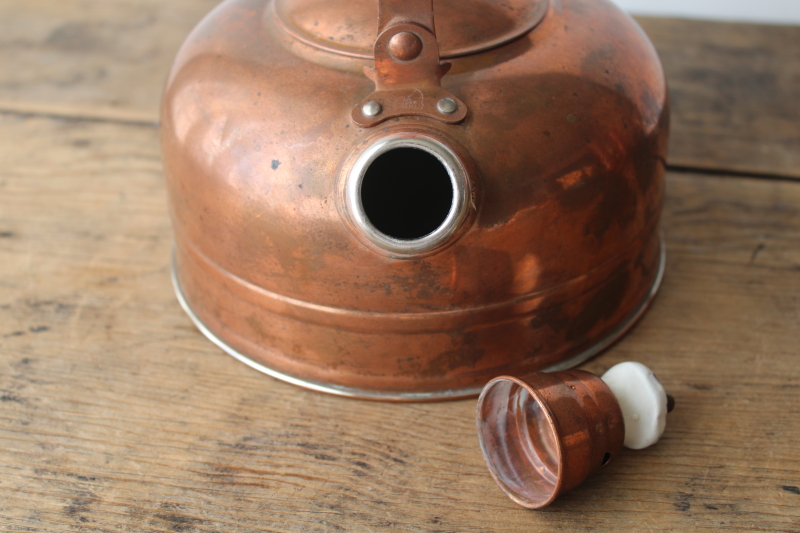 photo of 70s vintage french country cottage style copper tea kettle w/ blue & white china handle  #3