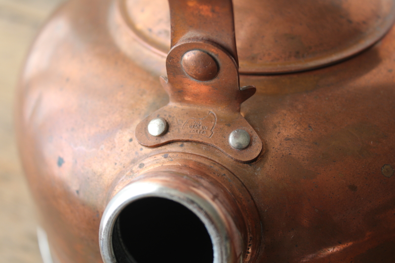 photo of 70s vintage french country cottage style copper tea kettle w/ blue & white china handle  #4