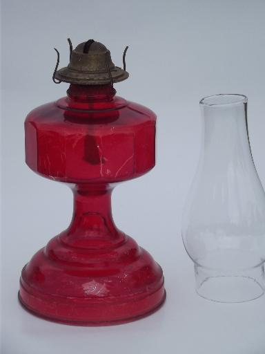 photo of 70s vintage glass oil lamp, homesteader antique chimney lamp w/ shade #4