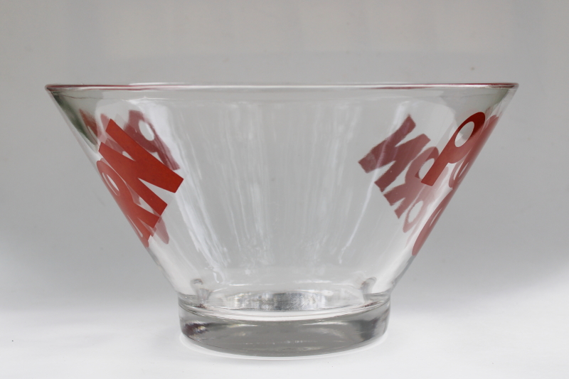 photo of 70s vintage glass popcorn bowl, POP CORN mid-century mod bold type font  #2