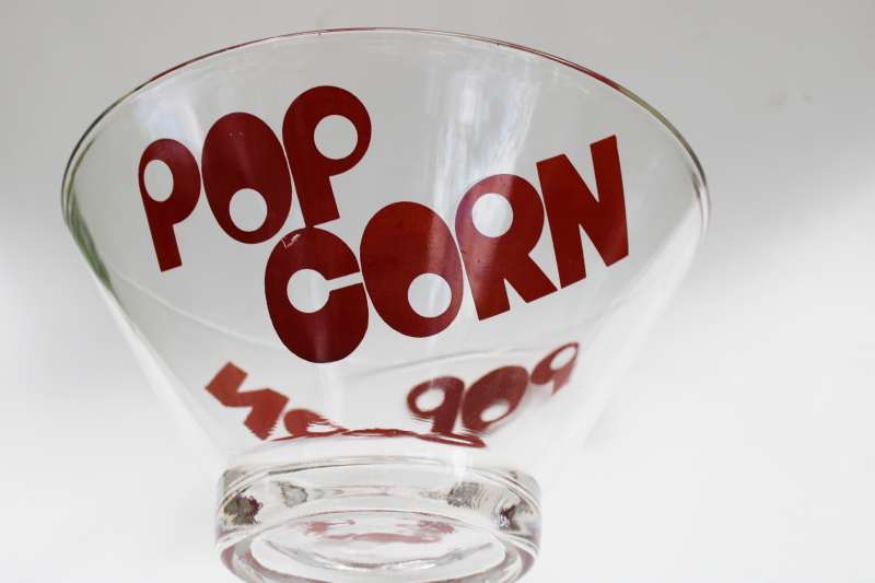 photo of 70s vintage glass popcorn bowl, POP CORN mid-century mod bold type font  #4