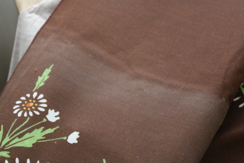 photo of 70s vintage granny cottage core tablecloth, hand painted daisy flowers on chocolate brown  #7