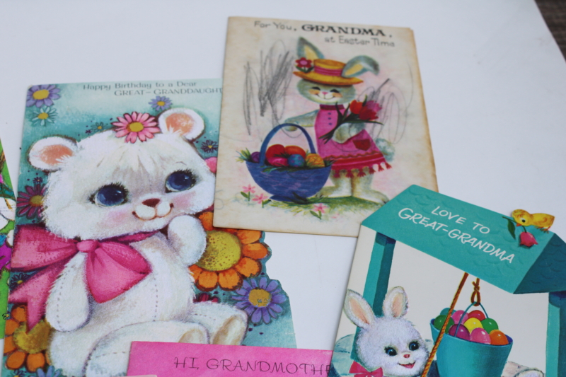 photo of 70s vintage greeting cards lot, cute overload baby animals, bright colors big eyed cartoons #2