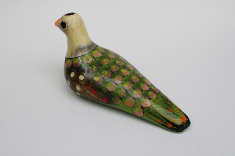 photo of 70s vintage hand painted Mexican folk art paper mache bird figurine, pigeon or dove #2